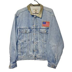 Vintage 80s 90s Banana Republic Denim Trucker Barn Work Jacket Leather Collar M